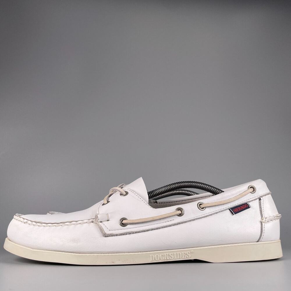 Sebago Docksides Men's Size 13 M White Leather 2 Eye Deck Boat Shoes Casual EUC